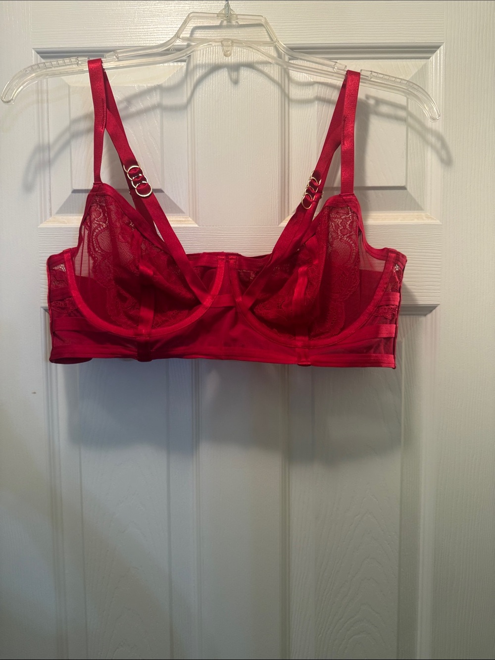Red Sheer Lace Longline Bra with Adjustable Straps